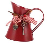 VINTORKY Florero Rústico Metálico con Asa Maceta Decorativa Granja para Arreglos Secos y Frescos Contenedor Resistente para Jardín y Decoración de Boda