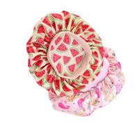 VINTORKY Gorros de Dormir para 4 Piezas Satén Impreso Rosa Delfines y Sandías, Cubrecabezas Elástico Transpirable para Dormir y Ducha, Protección Cómoda para Ñiño