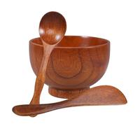 VINTORKY Juego de 3 Piezas para Facial de Madera Natural, Cuenco Facial Ergonómico Mediano con Cuchara y Espátula para Mezcla Uniforme, Kit para Cuidado Piel en Spa y Uso Doméstico