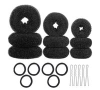 VINTORKY Kit de Accesorios para Moño 3 Sets, Incluye 3 Donuts de Plástico Negro, 2 Bandas Elásticas y 10 Horquillas en U para Peinados Rápidos y Fáciles en Danza y Banquetes