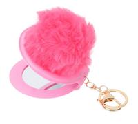 VINTORKY Llavero Espejo de Maquillaje Doble Cara en PVC, Mini Espejo Compacto en Forma de Bola de Peluche Rosa Funda, Accesorio Práctico para Bolso y Uso en Viaje