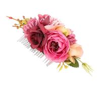 VINTORKY Peineta Floral para Novia en Tela Morado Rojo, Adorno Pelo de Boda, Tocado Elegante Flores para Fiesta, Accesorio de Dama de Honor y Eventos Obsequios