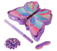 VINTORKY Piñata de Mariposas en Papel Morado para Niñas, Juego con Palo y Antifaz, Decoración para Celebraciones Infantiles, Incluye 50 g de Confeti y Dulces