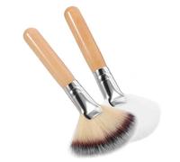 VINTORKY Pinceles de Maquillaje Facial de Abanico 2 Piezas, Brochas para Polvos Fijadores de Cabello de Nailon, Mango Largo de Madera Natural, Herramientas para Base y Rubor, Uso