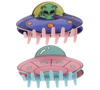 VINTORKY Pinzas de Garra Pelo Diseño de Alienígena Set 2 Piezas Pequeñas para Cabello Fino Colores Vibrantes Púrpura-amarillo y Rosa-verde Accesorios Cabello de Mujer y Niña Sujetan