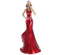 VINTORKY Portabotellas de Vino Decorativo de Resina Estatua de Dama y Abanico Rojo, Estante para Botellas de Vino Independiente para Salón y Cocina, Soporte Ornamental Creativo de 1 Pieza