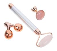 VINTORKY Rodillo Facial de Jade Natural Eléctrico Plata, Kit de Rodillos Faciales Piedra de Cuarzo Rosa para Masaje y Cuidado Antiedad, Herramienta de Masaje para Estimular Circulación