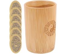 VINTORKY Suministros de Adivinación China con Cubo de Bambú y Monedas de Cobre, Estilo Chino, Funciones de Divinación y Fortuna, 1 Set, Aplicable en Templos y Reuniones Familiares, Khaki