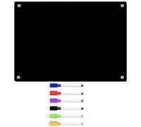 VINTORKY Tablero Magnético para Nevera Pequeño A4 Negro Acrílico Borrado en Seco, Planificador Semanal Reutilizable, 6 Rotuladores Incluidos, Organizador de Mensajes para Frigorífico