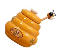 VINTORKY Tarro de Miel Cerámico de 140 Ml con Tapa y Cucharón, Dispensador Antigoteo para Almacenar Miel, Bote Pequeño para Cocina y Servicio en Hogar Reutilizable