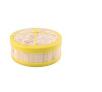 VINTORKY Vaporera de Bambú Nivel con Tapa de 20 Cm, Cesta de Vapor con Borde Plástico Amarillo, para Cocinar Dim Sum, Bollos y Verduras en Cocina Doméstica