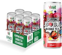 Vinut Popping Boba Bubble Tea, sabor a fresa, 320 ml, paquete de 6, listo para beber, bajo en sodio