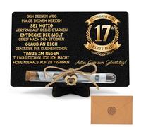 Vinuwu Regalo de 17 cumpleaños para niña y niño, regalo de madera para el 17 - Set con tarjeta de madera y tubo de ensayo - Idea de regalo original y decoración - Oro negro 17