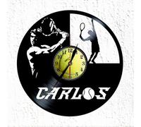 VINY WOODY Carlitos El Titanito Reloj de Pared de Vinilo, Diseño de Tenista, 30 cm, Negro, Analógico, para Sala de Estar Estrella de Tenis