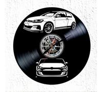 VINY WOODY Reloj de Pared de Disco de Vinilo, Diseño de Coche GTI, 30 cm, Negro, Estilo Moderno Decoracion de Pared Automovil Deportivo Aleman