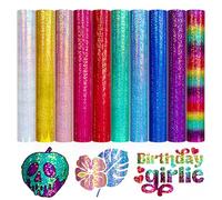 VINYL FROG Paquete de 10 hojas de vinilo adhesivo holográfico permanente con purpurina, 30,5 x 30,5 cm, vinilo brillante para proyectos de calcomanías decorativas