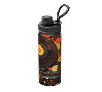Vinyl Record Cd - Botella de agua aislada al vacío de acero inoxidable de 530 ml, botella abstracta a prueba de fugas con asa de transporte, taza térmica para deportes, escuela, viajes, gimnasio