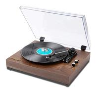 Vinyl Record Player, Bluetooth Turntable With Stereo Speakers, Supports 7/10/12 Inch Lp Vinyl Records,One Click Adjustment,3.5Mm Music Output Jack,For Office/Home Decor, YHNNH, Brown