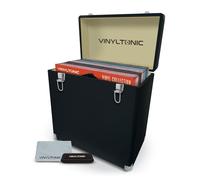 VINYL TONIC Estuche de almacenamiento LP de vinilo de 12 pulgadas | piel sintética | Interior totalmente forrado | Esquinas de acero reforzado | Kit de limpieza incluido, Black, moderno