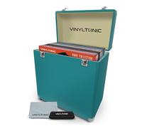 VINYL TONIC Estuche de almacenamiento LP de vinilo de 12 pulgadas | piel sintética | Interior totalmente forrado | Esquinas de acero reforzado | Kit de limpieza incluido, Turquoise, moderno
