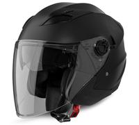 VINZ Calobra Casco Jet con Visera Solar | Casco Scooter & Moto & Vespa | ECE 22.06 Homologado | En Tamaño XS - XXL | para Hombre y Mujer - Negro Mate