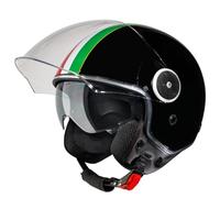 VINZ Neiva Casco Jet con Doble Visera | Casco Scooter & Moto & Vespa con Visera Solar & Bandera Italiana | ECE 22.06 Homologado | En Tamaño XS - XXL | para Hombre y Mujer - Negro