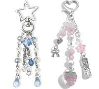 Viojrlly 2 Uds. Charmes Y2K Estéticos con Diseño Estrella&Corazón - Accesorios Y2K de Tendencia para Chicas y Mujeres Colgantes para Bolsas y Portallaves Adorables - Colección Accesorios de Moda