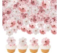 Viojrlly 50 piezas de Adornos Comestibles para Cupcakes, Obleas Comestibles de Papel,Comestibles de Flores para Tartas de Boda,Decoración de Tarta,para Cumpleaños,Fiestas,Cupcakes, color rosa