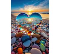Viojrlly 5D Diamond Painting Crystal Heart Diamond Painting Beach Sunset Diamond Art Adult Full Set DIY Diamond Art Painting Embroidery Set Cross Stitch Pictures Home Wall Decoration 30 x 40 cm