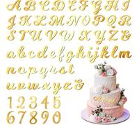 Viojrlly 64 pcs Decoración de Letra Número para Tarta Alfabeto A-Z y Número 0-9 Decoración Personalizada para Tartas de Acrílico Dorada Destello de Espejo para Cumpleaños Reuniones Familiares Fiesta