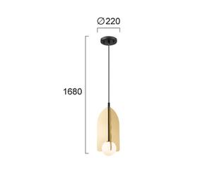 Viokef Lámpara colgante Fedora, Ø 22 cm, dorada, metal/vidrio