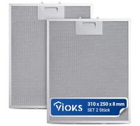 VIOKS 2 filtros de grasa para campanas extractoras, 310 x 250 x 8 mm, repuesto para Bosch 353110 00353110, filtro de metal para campana extractora, filtro con desbloqueo unilateral