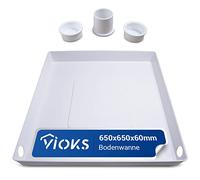 VIOKS Bandeja colectora de plástico, 65 x 65 x 6 cm, con desagüe, lavadora con desagüe, bandeja colectora de agua