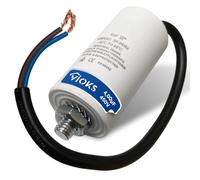 VIOKS CBB60 Condensador 4µF 450 V - Condensador de arranque, motor de arranque, universal, con cable de conexión y tornillo de fijación M8 para aparatos eléctricos domésticos