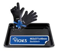 VIOKS Juego de bandejas de horno - 46 x 37 cm de repuesto para Beko 462 x 371 x 40 mm 219440101 y 2 guantes de horno de silicona - Accesorios para horno