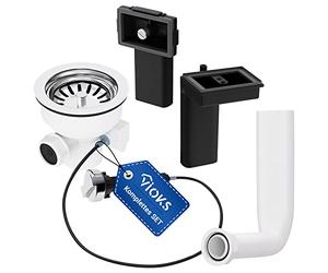 VIOKS Juego de colador para fregadero, diámetro de 114 mm, con válvula excéntrica y activación giratoria/colador de desagüe, fregadero de cocina y rebosadero/desagüe