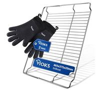 VIOKS Juego de parrilla de acero inoxidable, 465 x 375 mm, repuesto para Bosch 00574876 + 2 guantes de cocina resistentes al calor, guantes de silicona resistentes al calor y rejilla para horno,