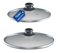 VIOKS Juego de tapas de cristal de 20 cm y tapa de cristal de 24 cm, con mango de botón de plástico y orificio de vapor, 2 tapas universales resistentes al calor