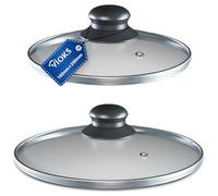 VIOKS Juego de tapas de sartenes de cristal de 16 cm y tapa de cristal de 20 cm con mango de plástico y orificio para vapor, 2 tapas universales resistentes al calor