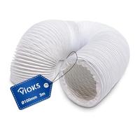 VIOKS Manguera de ventilación para campana extractora, 3 metros, 100 mm, color blanco, PVC, manguera de aire acondicionado, manguera de aire acondicionado, manguera flexible para sistemas de conductos