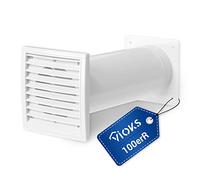 VIOKS Sistema de conexión de pared redondo, sistema de conducto de aire 100 | Caja de pared para secadoras de aire extraible, con tubo telescópico y válvula antirretorno, 100 mm