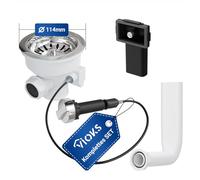 VIOKS Válvula excéntrica para cesta de colador, 114 mm, accionamiento giratorio y rebosadero, cesta colador, válvula de empuje de plástico para fregadero de cocina