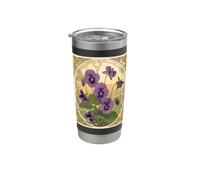 Viola Flores Febrero Cumpleaños Estilo Art Nouveau Vaso térmico de acero inoxidable de doble pared