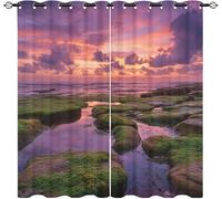 Viola Poliester Ojales Cortina Opaca Juego de 2 Paneles 117An x 229Al cm, Paisaje Costero RomáNtico Lavable Cortinas Termicas Aislantes para Niños Niñas Dormitorio de Ventana Decoración