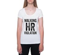 Violación De La Normativa sobre Caminar Camiseta De Manga Corta Blanca con Cuello Redondo para Mujer T-Shirt Short Sleeve White Crewneck tee For Women