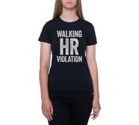 Violación De La Normativa sobre Caminar Camiseta De Manga Corta Negra con Cuello Redondo para Mujer T-Shirt Short Sleeve Black Crewneck tee For Women