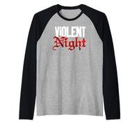 Violent Night Santa Hammer In Hand Front & Back Camiseta Manga Raglan