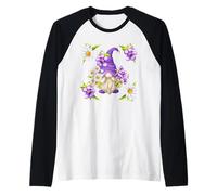 Violet Flower with Daisies For Spring Girls Cute GNOME Camiseta Manga Raglan