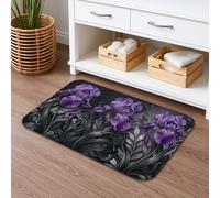 Violet Iris - Tapete de baño de secado rápido, elegante diseño floral de hojas, absorbente, antideslizante, tapete decorativo de franela lavable para baño, inodoro, baño, 20 x 32 pulgadas