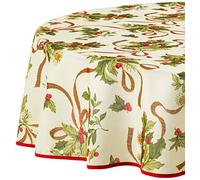 Violet Linen European Seasonal Christmas Ribbons Mantel, Beige, 60 Inches Round